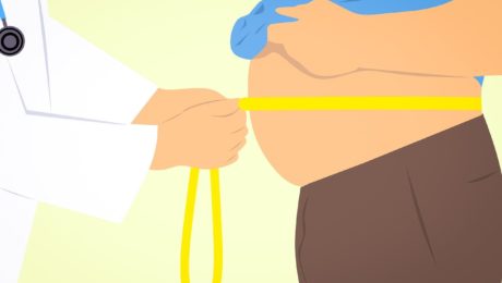 bezdech senny a otyłość - mierzenie obwodu brzucha mężczyzny- rysunek